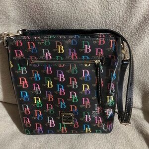 GUC Dooney & Bourke Black on Black Small DB75 Multi Color Logo Shoulder Bag